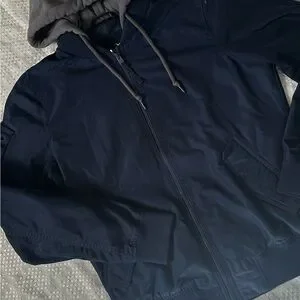 Hollister Dark Blue Bomber Jacket with Gray Accents